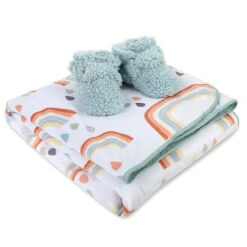 Fisher Price Fisher-Price® In The Clouds Sherpa Blanket & Booties In White/Blue Multi