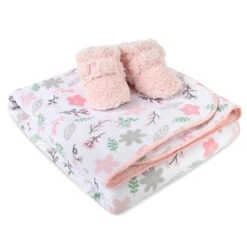 Fisher Price Fisher-Price® Woodland Wonders Sherpa Blanket & Booties In White/Pink Multi