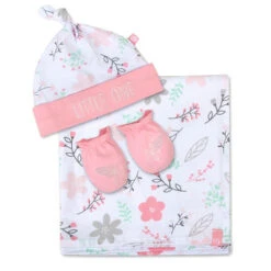 Fisher Price Fisher-Price&reg; Woodland Wonders Swaddle With Cap & Mittens In White/Pink Multi