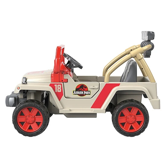 Fisher Price Fisher-Price® Power Wheels® Jurassic Park Jeep® Wrangler Ride-On Red/tan 4 Fisher Price Fisher-Price® Power Wheels® Jurassic Park Jeep® Wrangler Ride-On Red/tan - Image 4